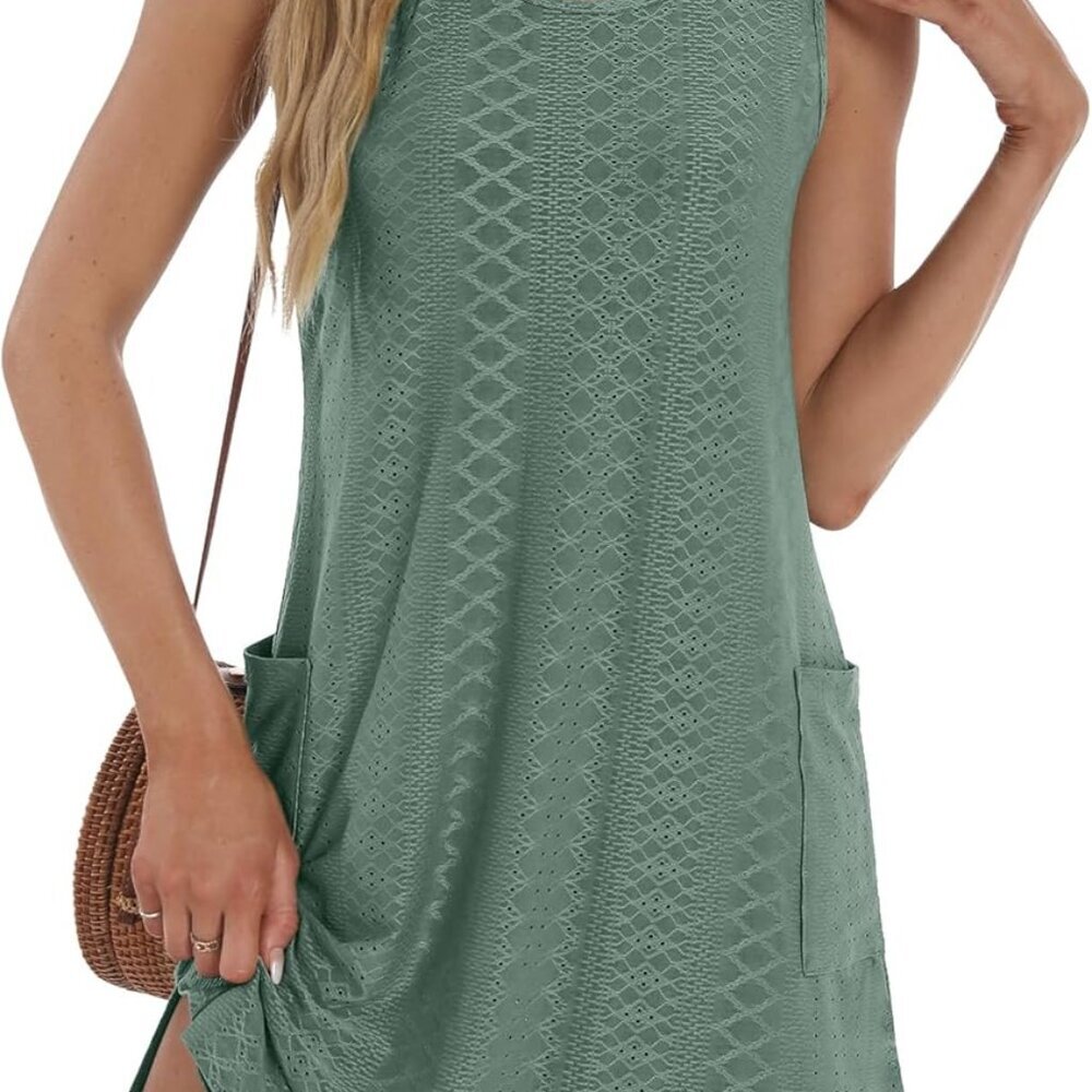 Coverup Summer Dresses for Women 2025 Eyelet Casual Loose Sleeveless Sundresses